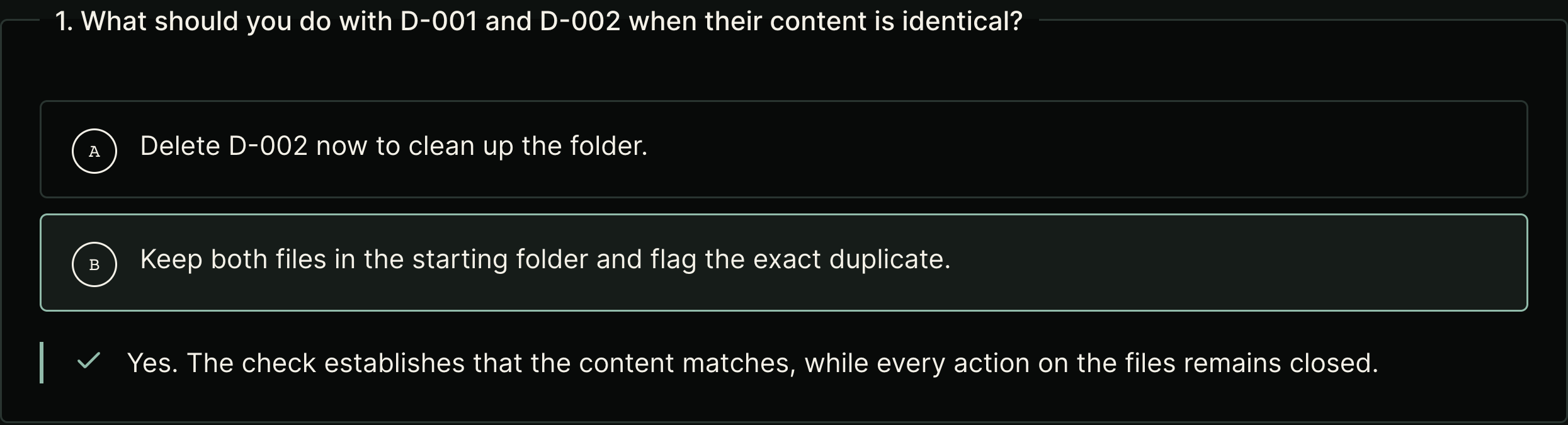 Codex course explanation about preserving originals and flagging a duplicate.
